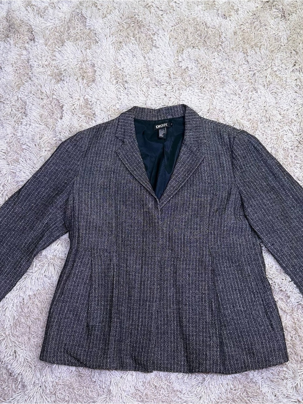 DKNY Donna Karan Women’s Size 12 Wool Linen Blend Blazer 3/4 Sleeve Gray